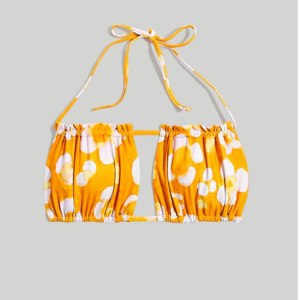 Madewell Second Wave Ruched String Bikini Top in Watercolor Floral